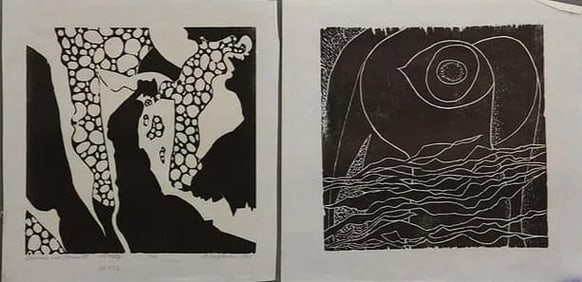 Robert Angeloch 1922-2011, [2] Woodcuts, 1 Signed, Dated 1991 "Seaweed and Stones III" WD#9152