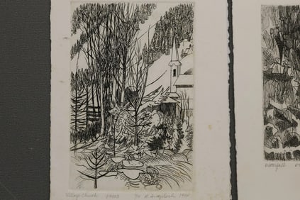 Robert Angeloch 1922-2011, [4] Assorted Etchings: Village Church #7/10, Waterfall #9/10, Tyrol