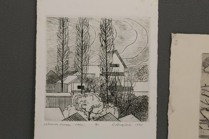 Robert Angeloch 1922-2011, [3] Assorted Etchings 1994 Lakeside House #7/10, Trees on Mirner #3/10
