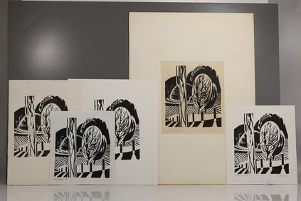 Robert Angeloch 1922-2011, [5] Woodcuts, Signed, "Hills" #4/10, Various Sizes