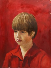 ROBERT ANGELOCH 1922-2011 Woodstock NY - PORTRAIT OF A YOUNG BOY Oil on Board Painting , Unsigned