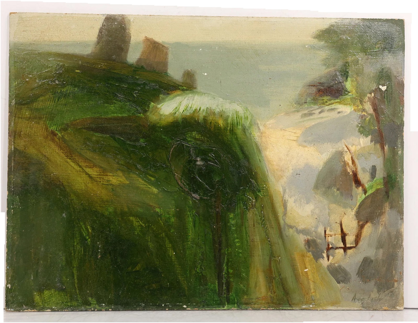 ROBERT ANGELOCH 1922-2011 Woodstock NY - "SHORE CLIFF" Oil on Board Painting , Signed on front (1 of 15)