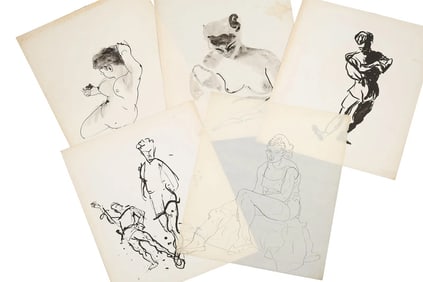 Robert Angeloch, 5 Assorted Unsigned Ink Sketches of Model Figures in Various Positions