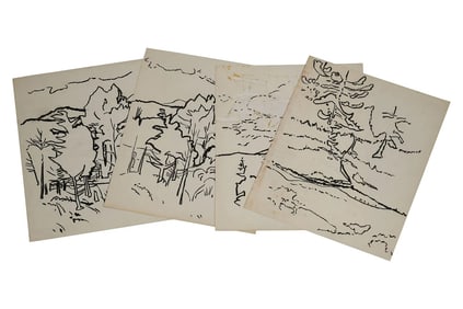 Robert Angeloch, 4 Ink Drawings on Paper, Landscapes, Signed "Yerry Hill"