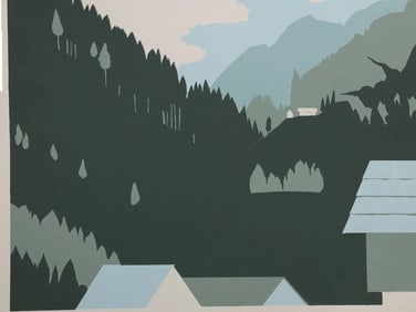 Robert Angeloch 1922-2011, Color Woodcut, Unsigned, Untitled, a Mountainous Landscape