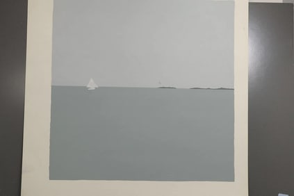 Robert Angeloch, Unsigned, Minimalist Lithograph Sailboat on Seascape 22 in.x 22 in.