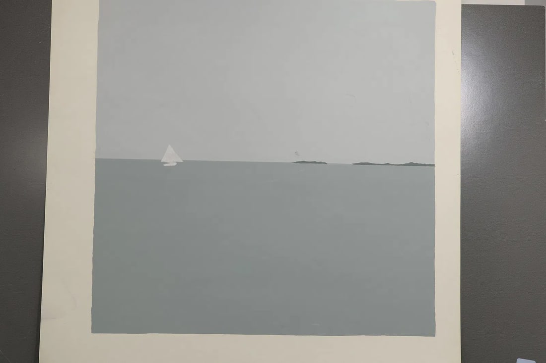 Robert Angeloch, Unsigned, Minimalist Lithograph Sailboat on Seascape 22 in.x 22 in. (1 of 4)
