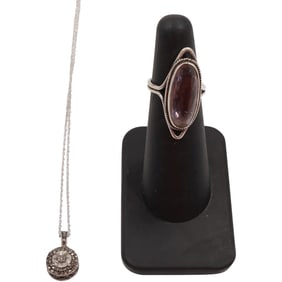 Sterling Silver and Diamonds Small Pendant on .925 Sterling 18 in. Chain; Sterling with Amethyst
