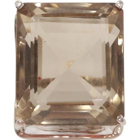 Sterling Silver Ring with Large Citrine Stone Ring Size 8, 1 1/8 in. x 1 in.