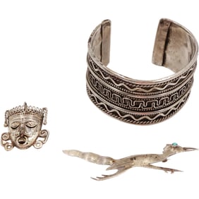 [3] 65.8 grams, Sterling Native American Engraved Wide Bracelet 2.75 in. x 2.25 in. x 1.5 in. ;
