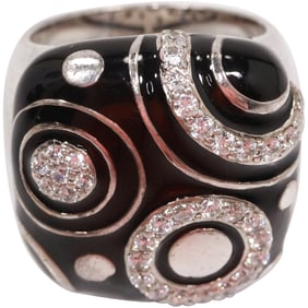 Belle E'Toile .925 Sterling Silver with CZ Black Enameled Galaxy Ring Size 8, 1 in. x 1 in.