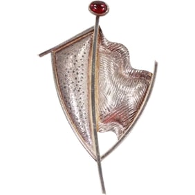 Sterling Silver 14.25 grams Pin Sailboat with Red Stone, 3 1/2 in. x 1 3/4 in.