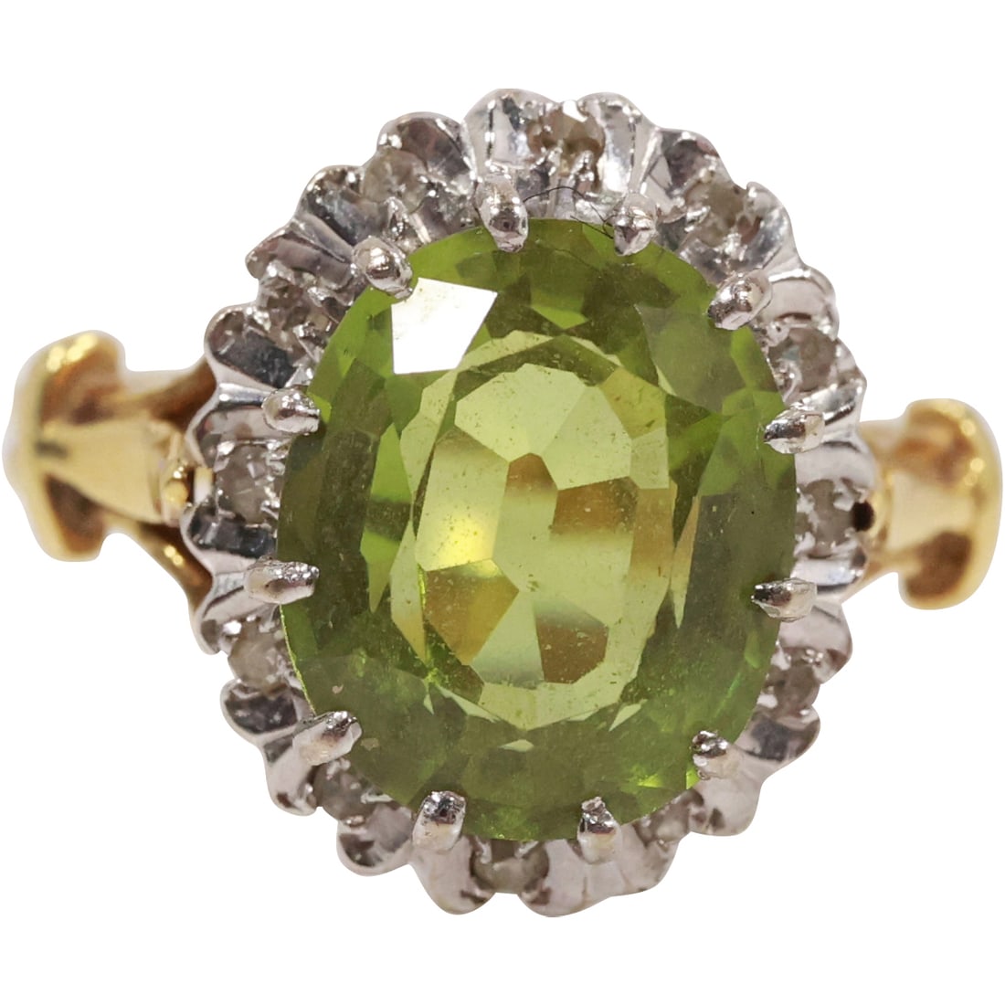 18K Gold with Oval Emerald Surrounded by Diamonds Ring Size 6, 3.3 dwt, 3/4 in. x 3/4 in. (1 of 19)