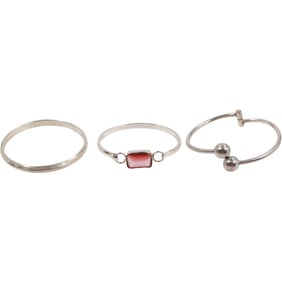 [3] .925 Sterling Silver Hand Wrought Bangle 2 5/8 in. x 1/4 in. ; Sterling Ball Ends Bracelet 2 3/4