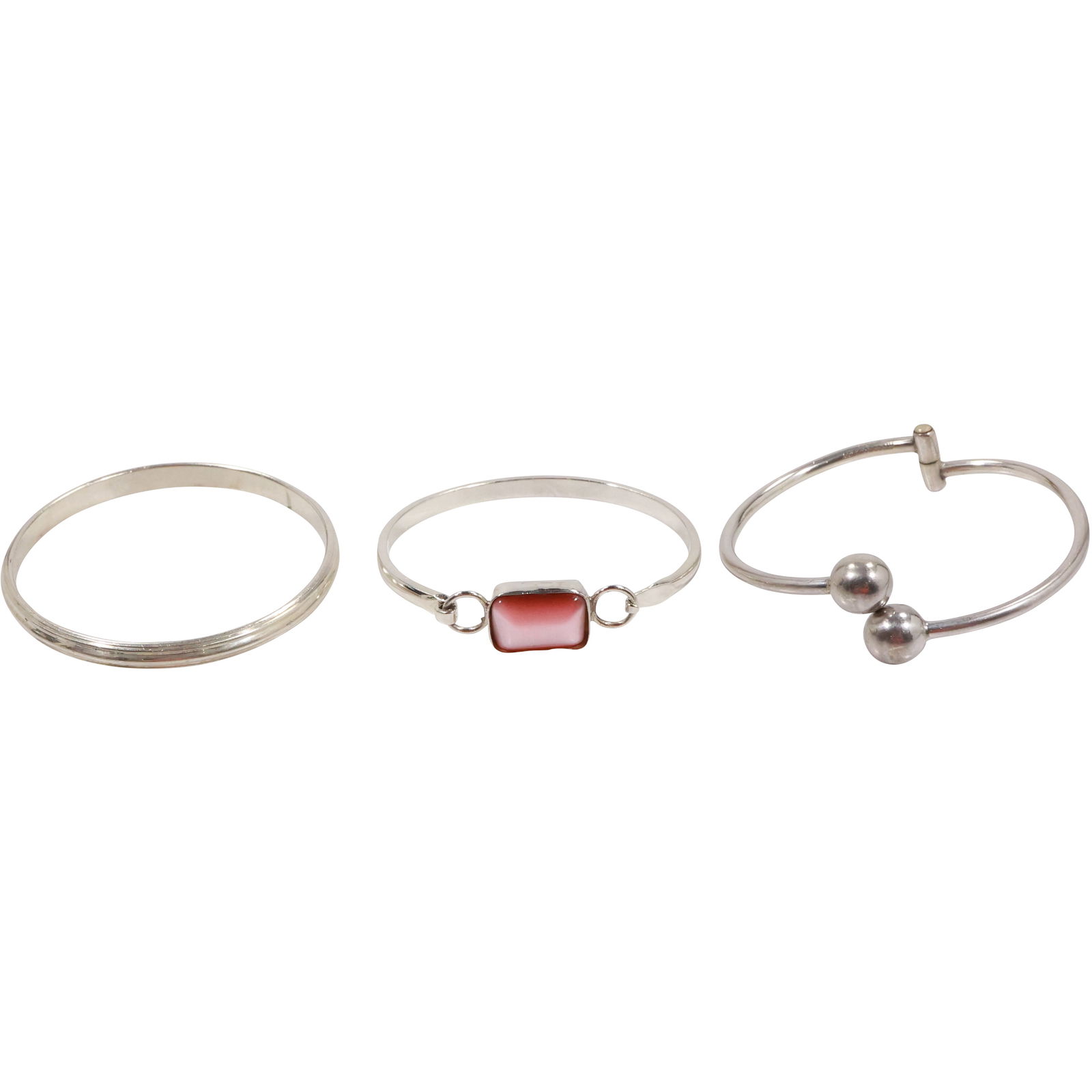 [3] .925 Sterling Silver Hand Wrought Bangle 2 5/8 in. x 1/4 in. ; Sterling Ball Ends Bracelet 2 3/4 (1 of 12)