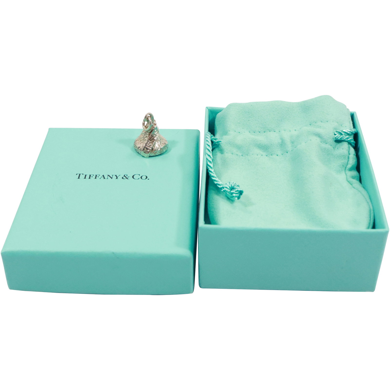 TIFFANY & CO .925 Hershey Kiss Pendant with Fabric Pouch and Box ; 7/8 in. x 3/4 in.: TIFFANY & CO .925 Hershey Kiss Pendant with Fabric Pouch and Box ; 7/8 in. x 3/4 in.