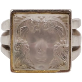 LALIQUE France Maiden Face Ring Size 7.5 , 7/8 in. x 5/8 in.