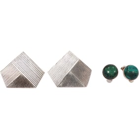 32.5 grams .925 Sterling Silver Mexico TD-11 Clip-on MCM Triangular Earrings; Sterling Button
