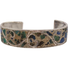 21.6 grams Sterling Silver Mexico Lapis, Malachite Inlay Cuff Bracelet 2 3/4 in. x 1 3/4 in. x 5/8