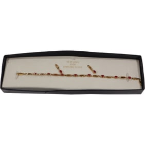 New in Box 18K Gold over Sterling with Rubies and Diamonds Bracelet and Earrings Set