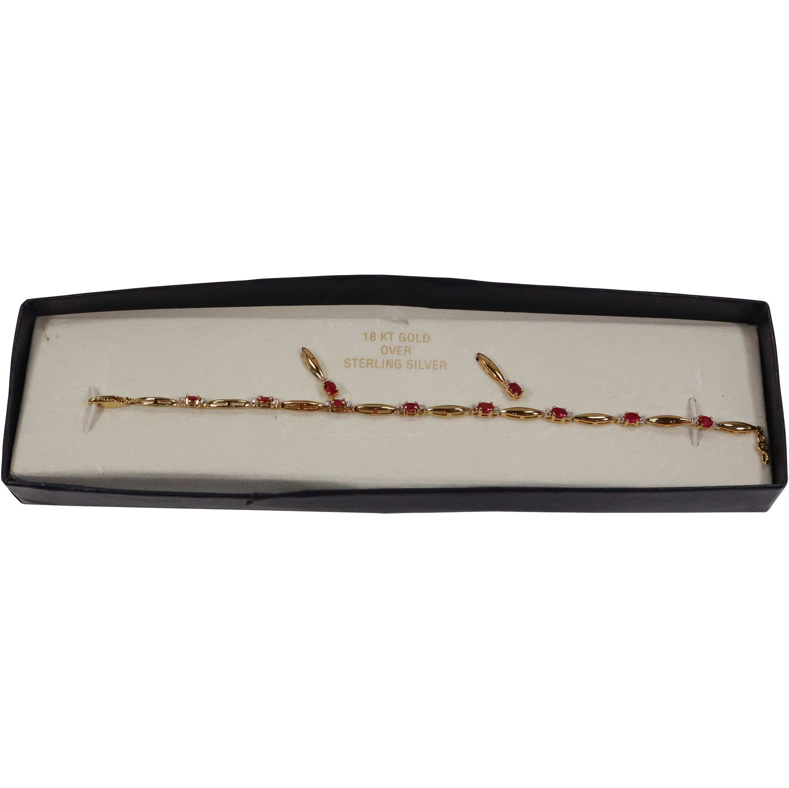 New in Box 18K Gold over Sterling with Rubies and Diamonds Bracelet and Earrings Set (1 of 12)