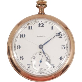 14K Gold Filled Illinois Watch Co. 11 Jewels Pocket Watch, Working 2 1/4 in. x 1 7/8 in.