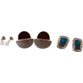 [3] Sterling Silver and Turquoise Pierced Earrings 1 1/4 in. dia.; Sterling and Black Onyx Earrings