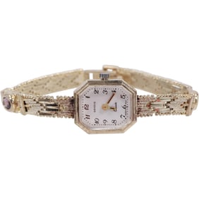 .925 Sterling Silver Italy Geneve Ladies Wristwatch and Band with Purple Amethyst Stones