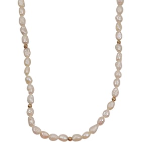 14K Gold Clasp and Spacer Beads with Freshwater Cultured Pearls Necklace 14 in. x 1/8 in.