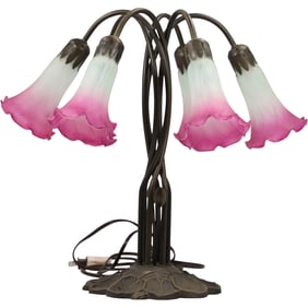 20th C. Decorative 6-Light Lily Lamp, Glass Shades, Metal Base, 18 inches height