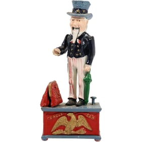 Novelty Cast Iron UNCLE SAM Figural Mechanical Bank in Original Paint 11 in. height