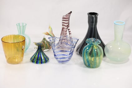 Estate Collection of 9 Assorted Mid-Century Modern Striped Art Glass including Venini