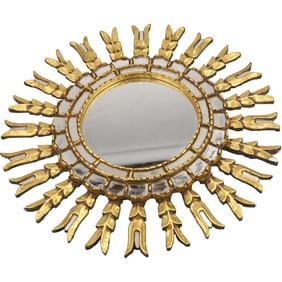 Mid 20th Century Vintage Italian Sunburst Gilt Wood Mirror 22 inches diameter