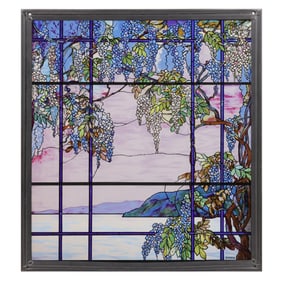 Vintage MMA Stained Art Glass Tiffany "View of Oyster Bay" Suncatcher Panel