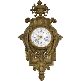 19th C. Antique French Gilt Bronze Rococo Cartel Clock. 22 inches height x 11.5 iches wide