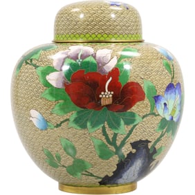 Fine Cloisonne Ginger Jar with Floral Design 10 in. height