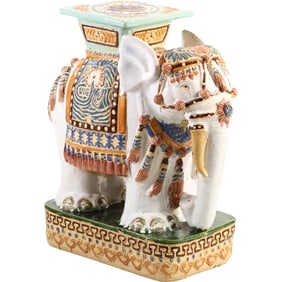 Chinese Hollywood Regency Ceramic Elephant Garden Stool 23 in. height x 23 in. length