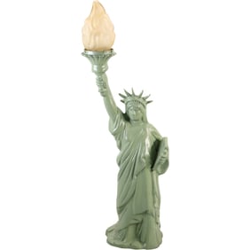 Vintage Cast Metal "Statue of Liberty" Figural Lamp with Glass Torch Flame Shade 38.5 in. height