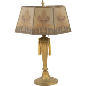 Arts and Crafts Table Lamp with Stenciled Metal Mesh Shade 14 in. height x 16 in. dia. shade