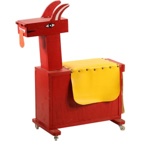 Folky Red Wooden Trojan Horse Figure Child's Ride On  25.5 in. height