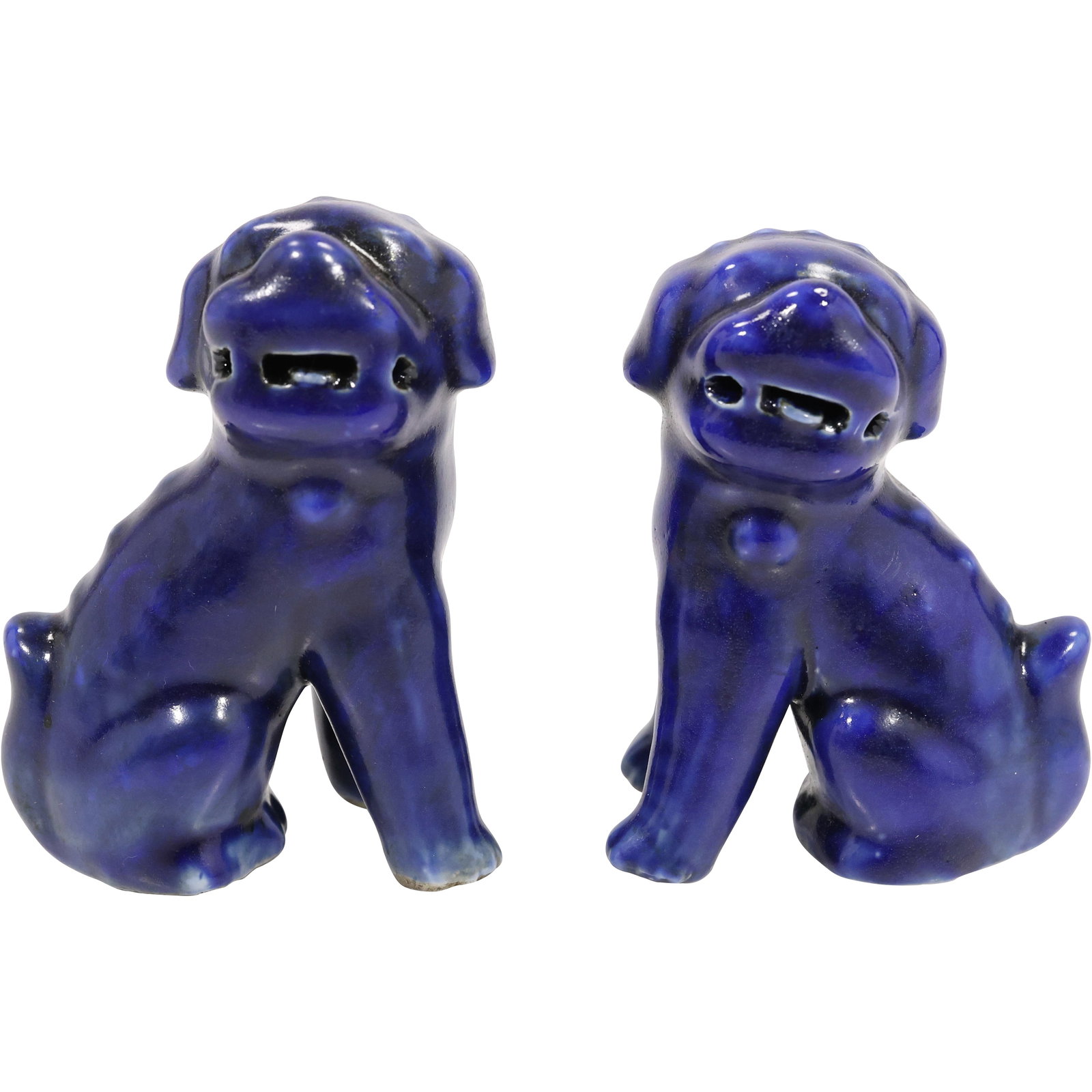 Pair Blue Majolica Glazed Ceramic Foo Dogs 4.5 inches height (1 of 14)