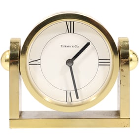 TIFFANY & CO Brass Desk Top Clock 3.5 in. height