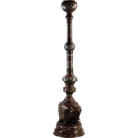 Tall Antique Japanese Bronze and Cloisonne Floor Lamp with Elephant Figural Base 60 in. height