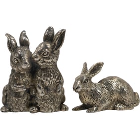 .925 Sterling Silver Rabbit Figures, weighs 129 grams,  Marked, 2.75 inches height