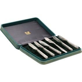 Set 6 Sterling Silver Handles Cutlery Knives Rogers Meridan Ct., in Fitted Box