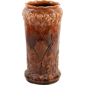 Art Nouveau Brown Glazed Majolica Umbrella Stand 22 inches height x 12 in. wide
