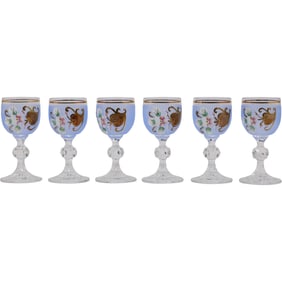 Set 6 Hand Painted Crystal Glass Guppy Fish Cocktail Cordials