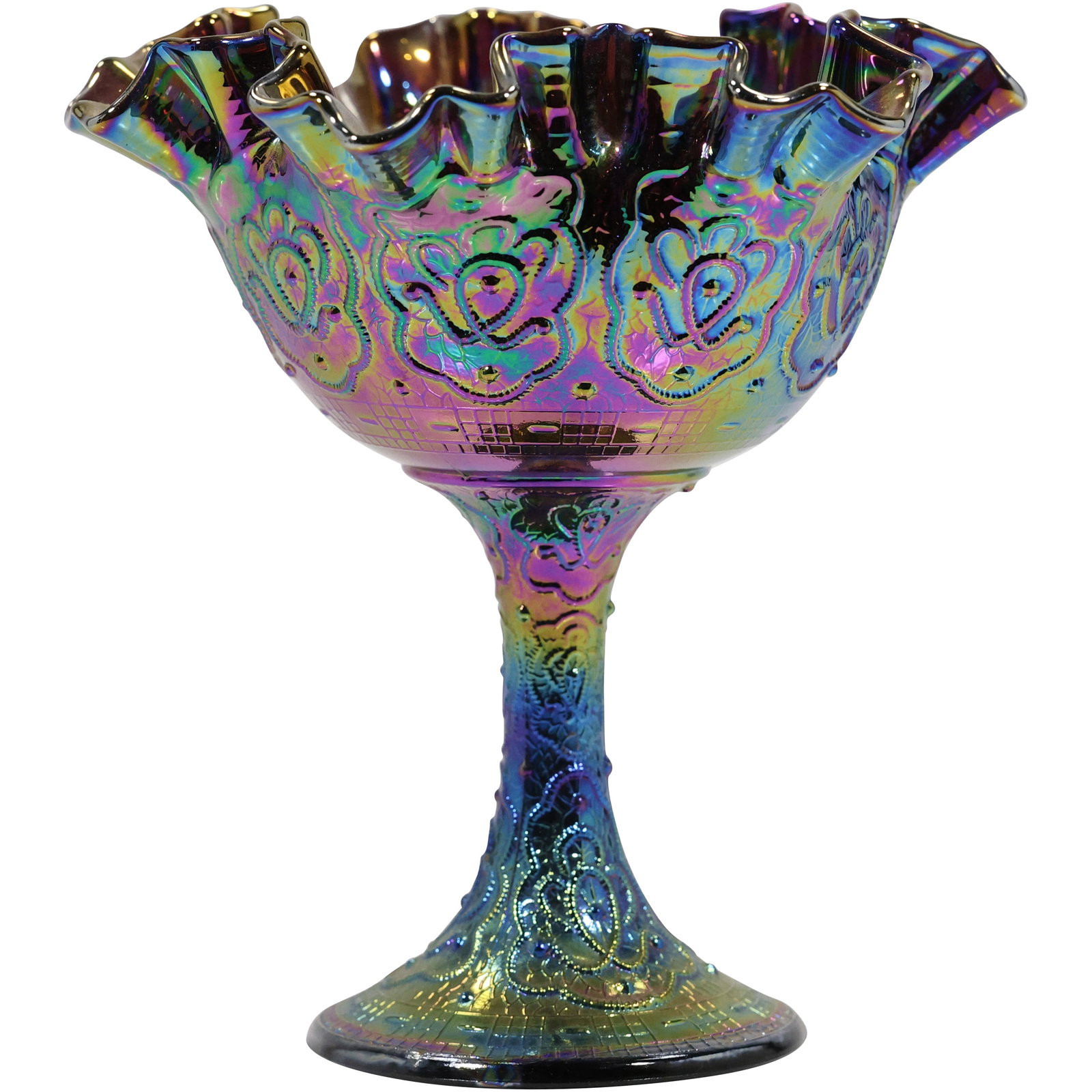 Fenton Amethyst Persian Medallion Carnival Glass Ruffled Compote (1 of 12)