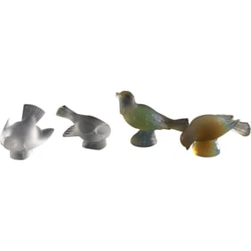 4 Assorted Glass Birds, 2 LALIQUE are Satin Glass and other 2 VERART are Opalescent Glass [Sabino]