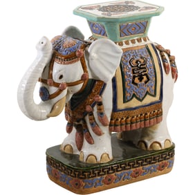 Chinese Hollywood Regency Ceramic Elephant Garden Stool 23 in. x 28 in. x 10 in.